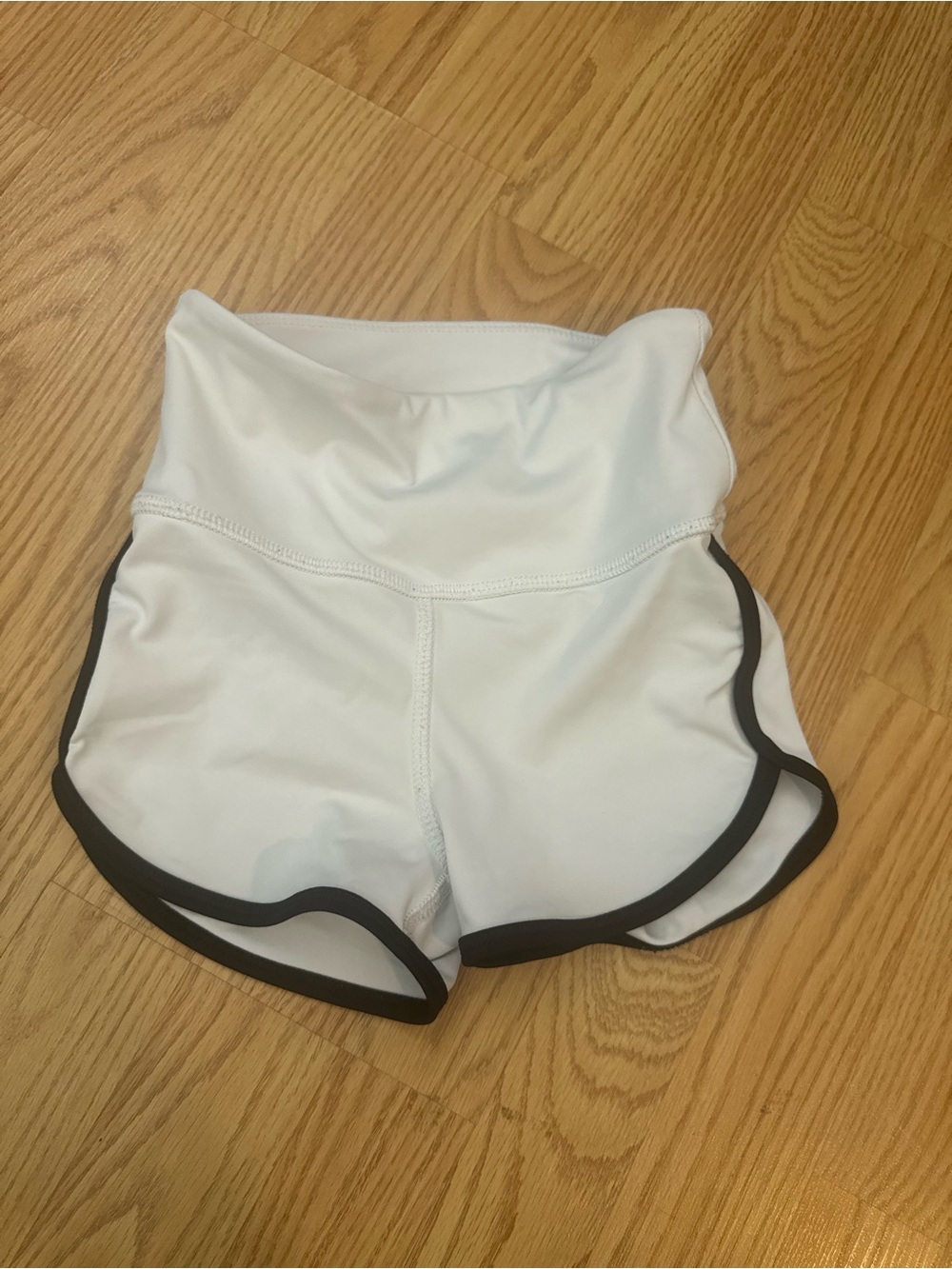 High-Waist White Girls Tiger Friday Athletic Shorts with Black Trim